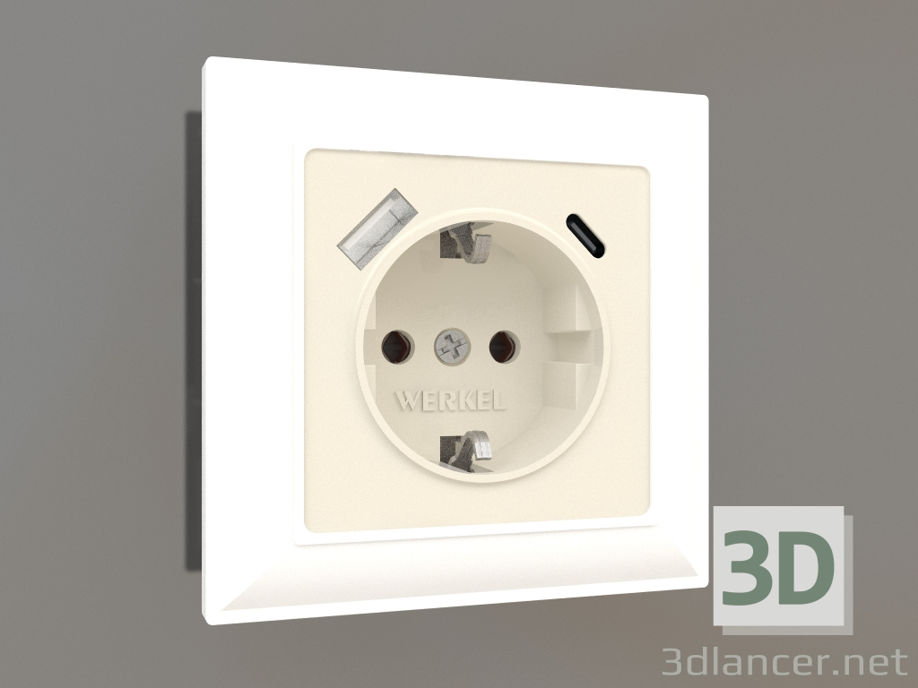 3d model Socket with fast charging USB Type A + C (ivory) - preview