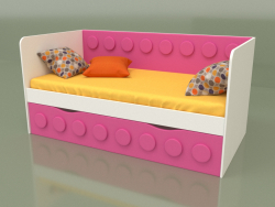 Sofá cama para niños con 1 cajón (Rosa)