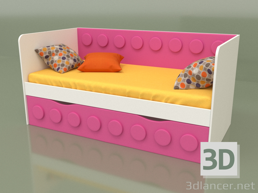 3d модель Диван-ліжко для дитини з 1-м ящиком (Pink) – превью
