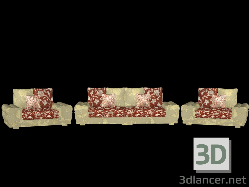 modello 3D divano e 2 poltrone - anteprima