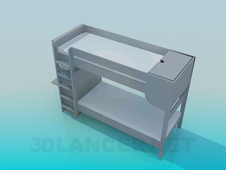 3d модель Двухярусная кровать с лестницей и партой – превью