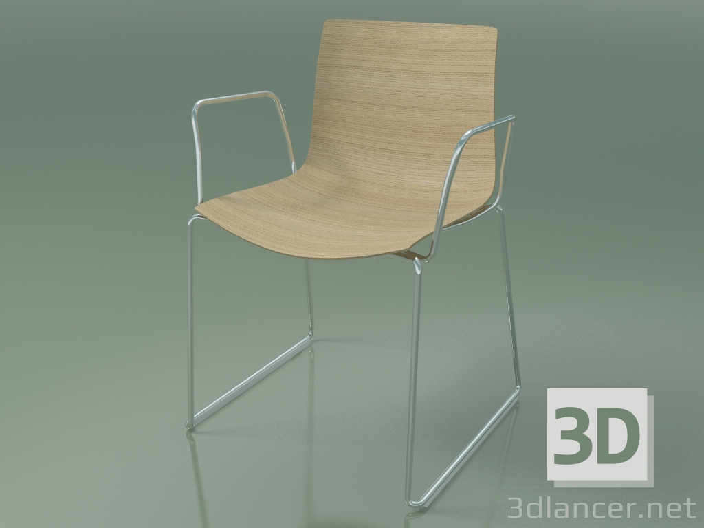 modèle 3D Chaise 0378 (sur rails avec accoudoirs, sans rembourrage, chêne blanchi) - preview