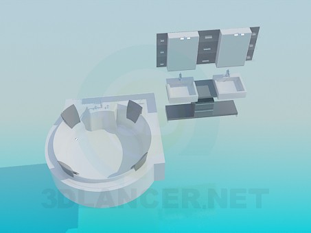 3d model Round Jacuzzi and double washbasin - preview