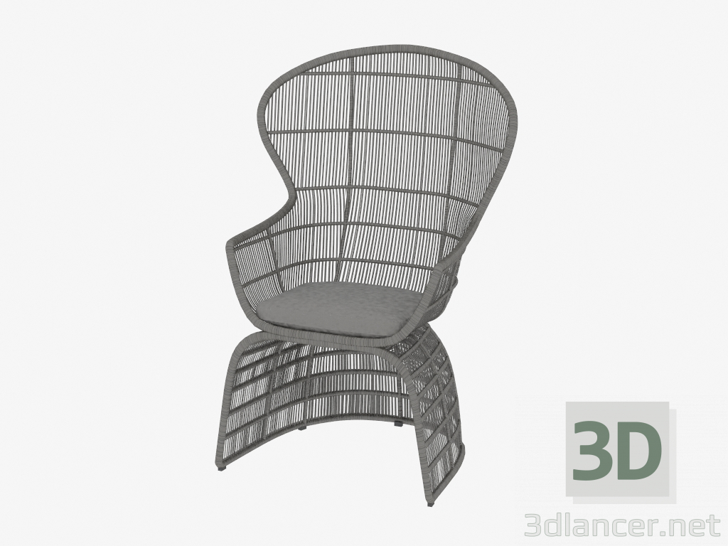modello 3D Poltrona con schienale ovale e fondo in vimini - anteprima