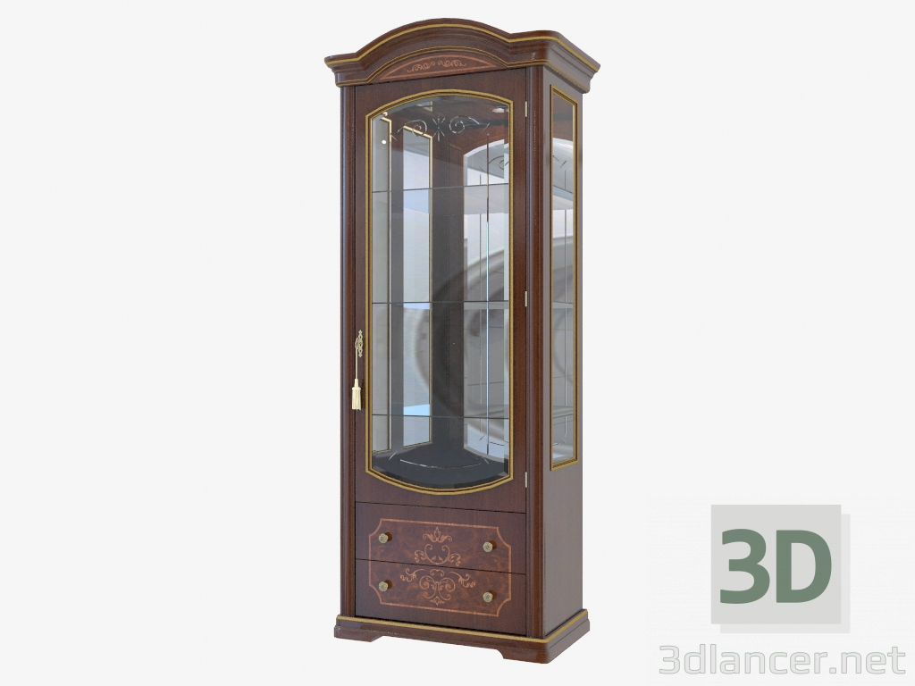 3d model Vitrina de una puerta con cajones para la sala de estar (883x2165x516) - vista previa