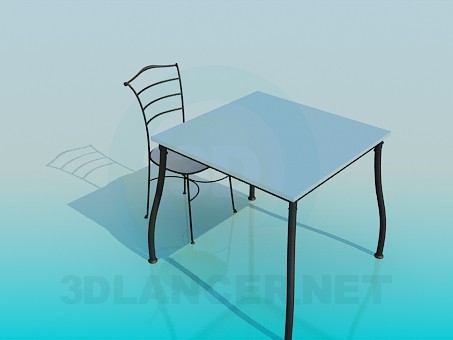 3d модель Квадратный стол со стулом – превью