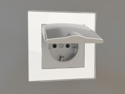 Socket with moisture protection, with earthing, with a protective cover and shutters (silver)