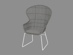 Armchair with oval backrest and metal legs