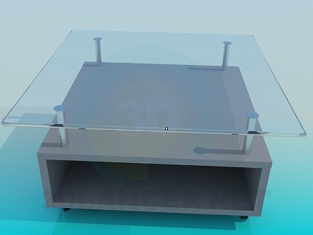 modello 3D Tavolo in vetro con supporto in registri - anteprima