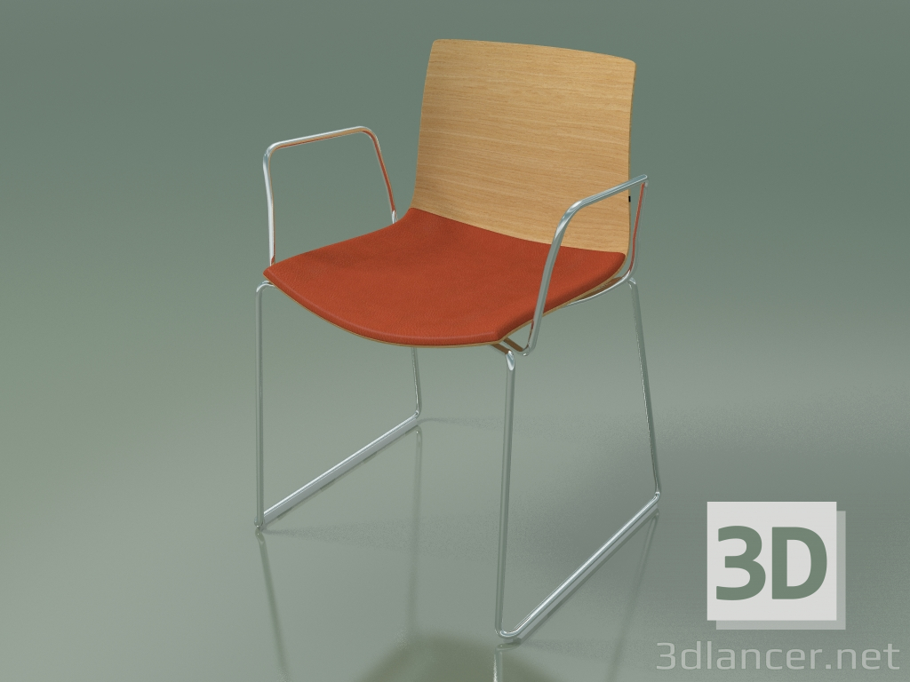 3d model Chair 0452 (on a slide with armrests, with a pillow on the seat, natural oak) - preview