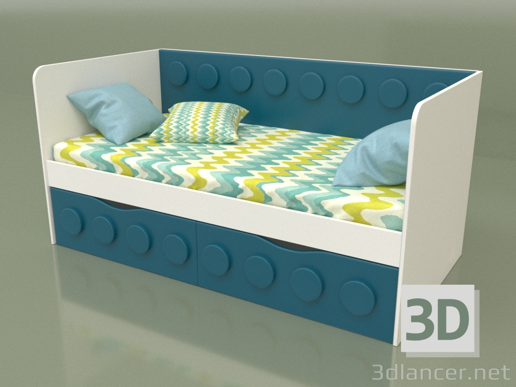 modèle 3D Canapé-lit pour enfants avec 2 tiroirs (Turquoise) - preview