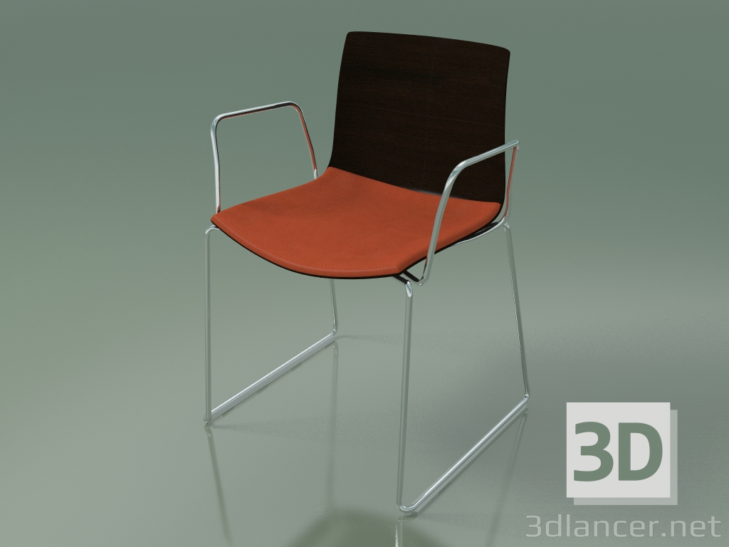 modello 3D Sedia 0452 (su uno scivolo con braccioli, con cuscino sul sedile, wengè) - anteprima