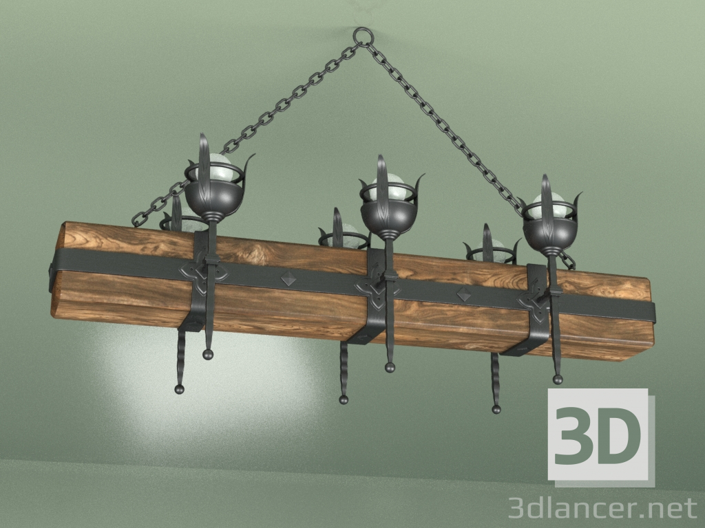 modello 3D Lampadario "Log con torce" - anteprima