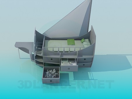 3D modeli Yatak-çocuk odasına gemi - önizleme