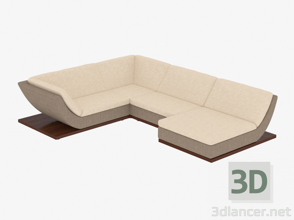 3D modeli Oryantal tarzda köşe kanepe - önizleme
