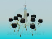 Chandelier with glass petals and lampshades