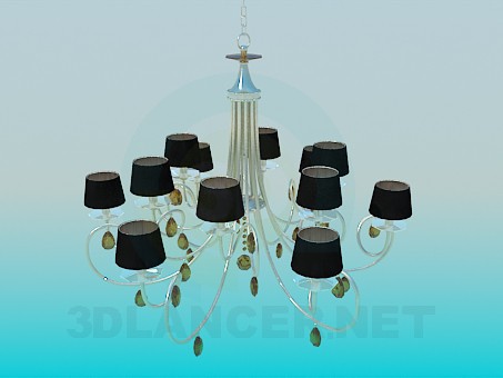 3d model Chandelier with glass petals and lampshades - preview
