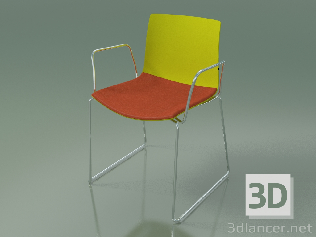 3d model Silla 0452 (en un tobogán con reposabrazos, con una almohada en el asiento, polipropileno PO00118) - vista previa