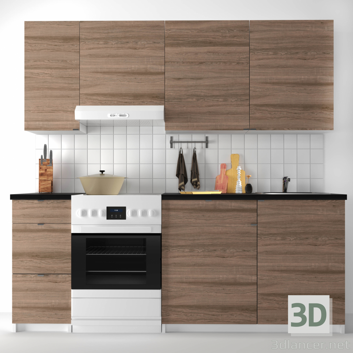 modello 3D di Cucina modulare IKEA KOHOKHULT comprare - rendering