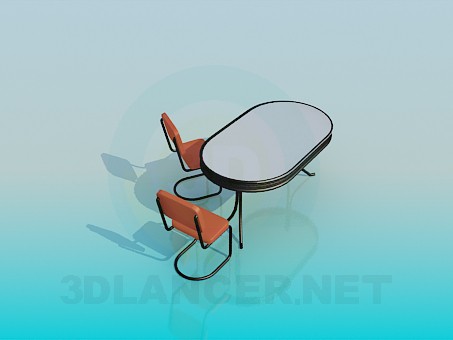3d модель Овальный столик со стульями – превью