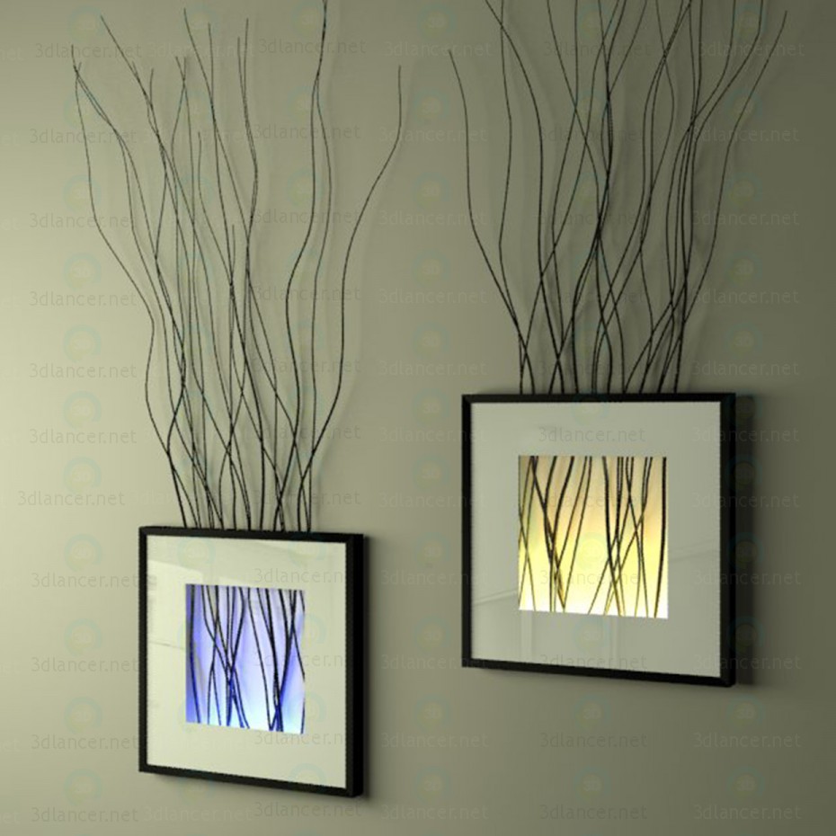 3d model The decor on the wall (frame with branches and backlight) - preview