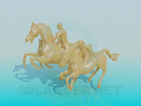 Modelo 3d Cavalos de monumento três - preview