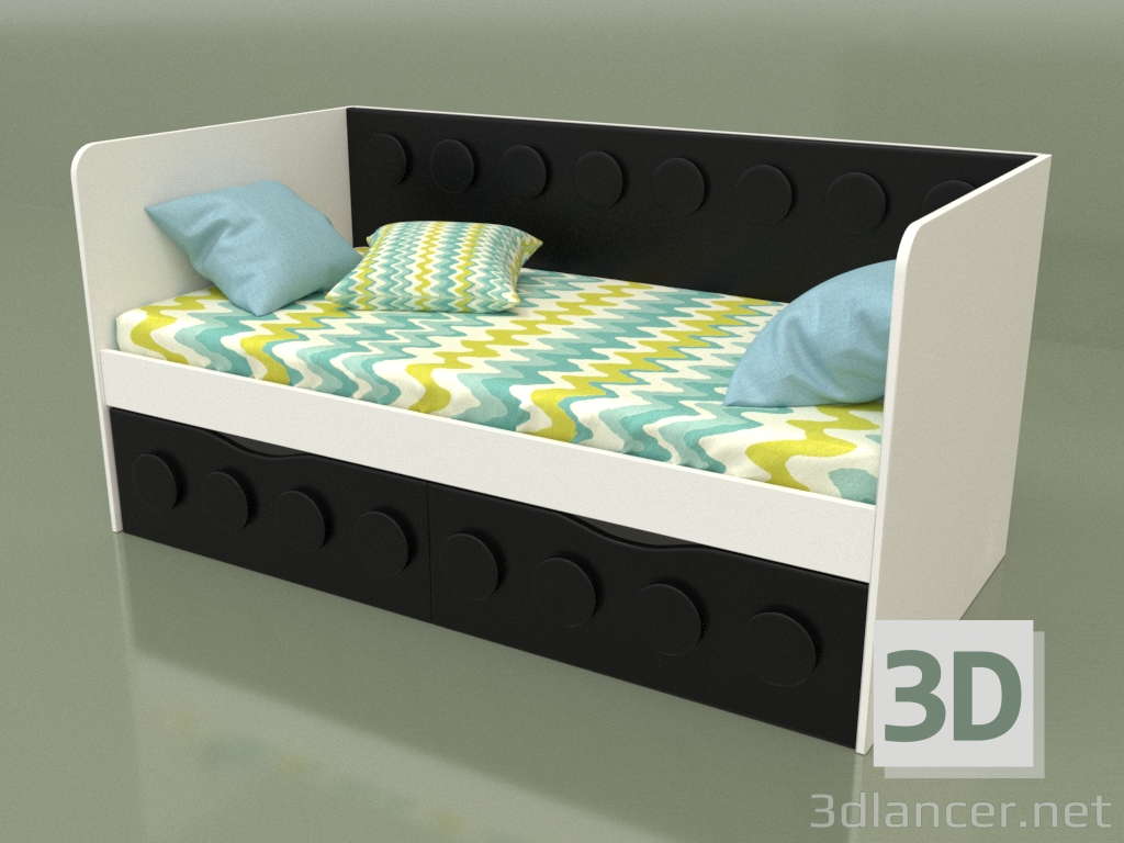 Modelo 3d Sofá-cama para crianças com 2 gavetas (Preto) - preview