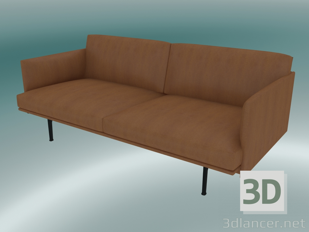 3 डी मॉडल डबल सोफा आउटलाइन (रिफाइन कॉन्यैक लेदर, ब्लैक) - पूर्वावलोकन