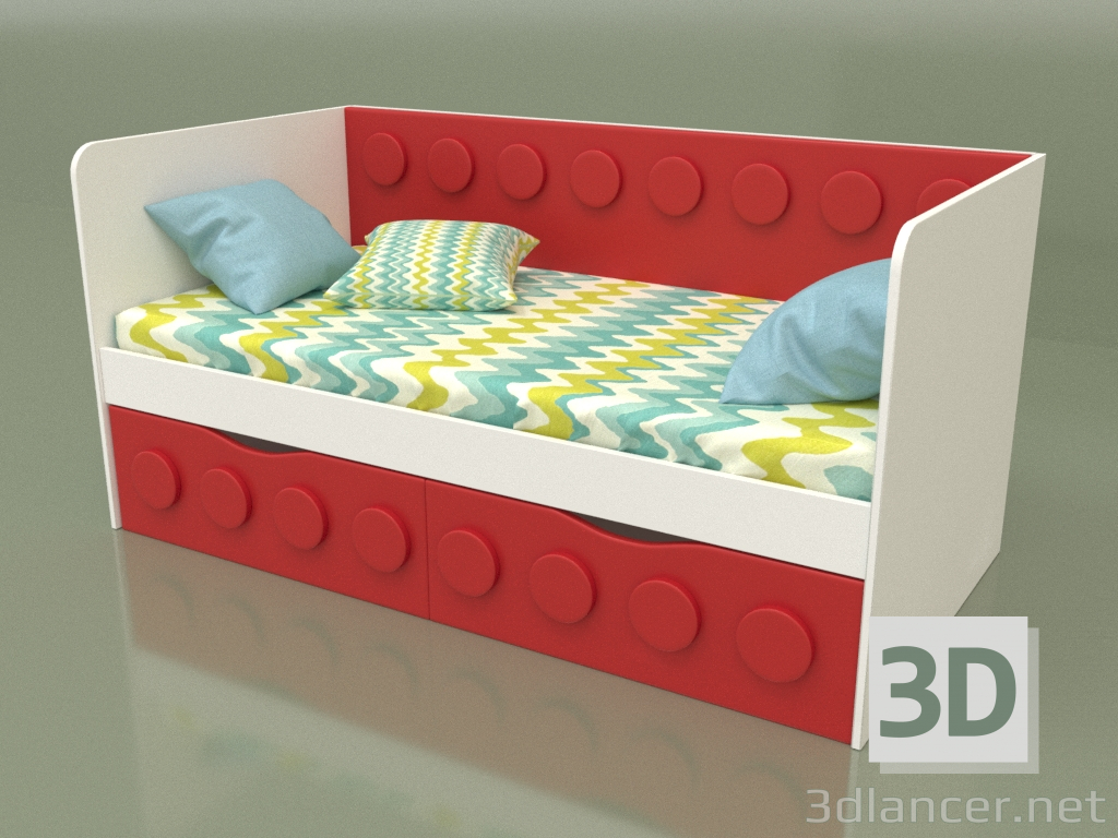 3D Modell Schlafsofa für Kinder mit 2 Schubladen (Chili) - Vorschau