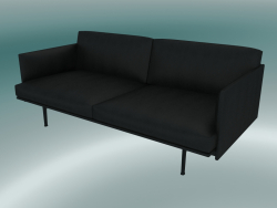 Contorno del sofá doble (cuero negro refinado, negro)
