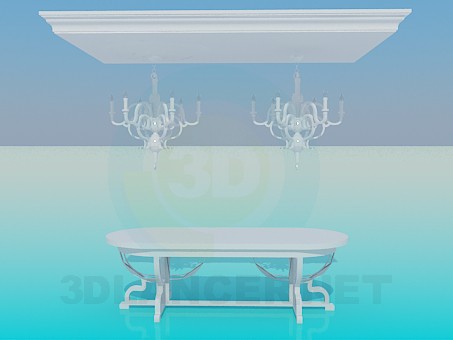 3d model Dining table with chandeliers - preview