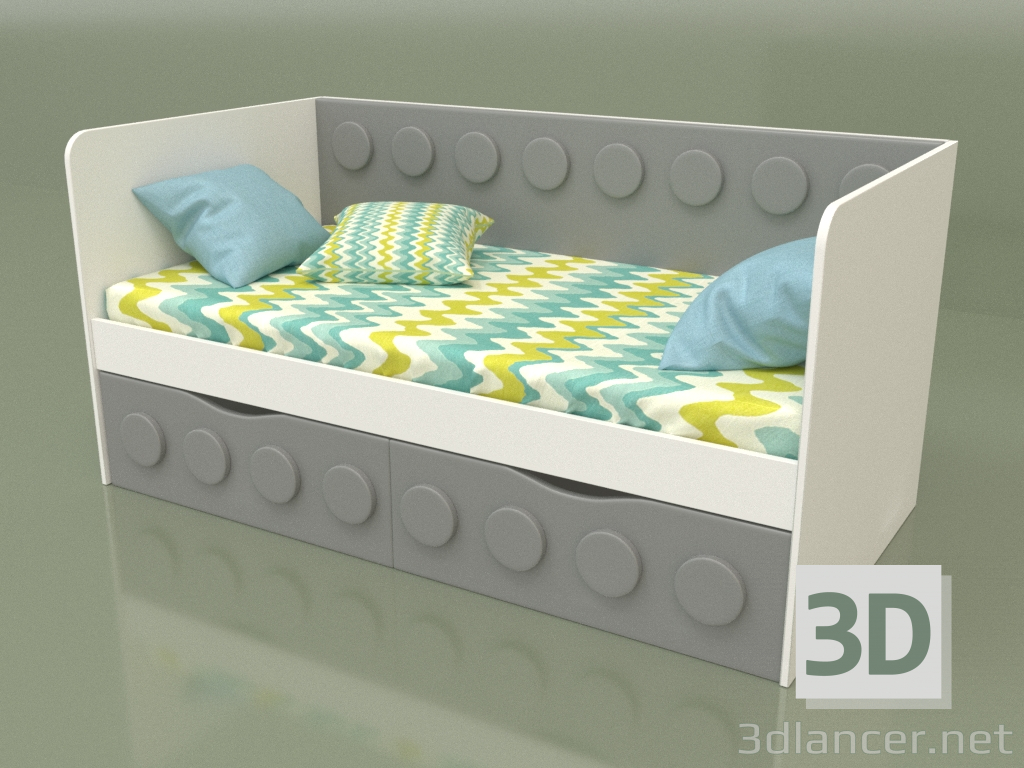 Modelo 3d Sofá-cama para crianças com 2 gavetas (cinza) - preview