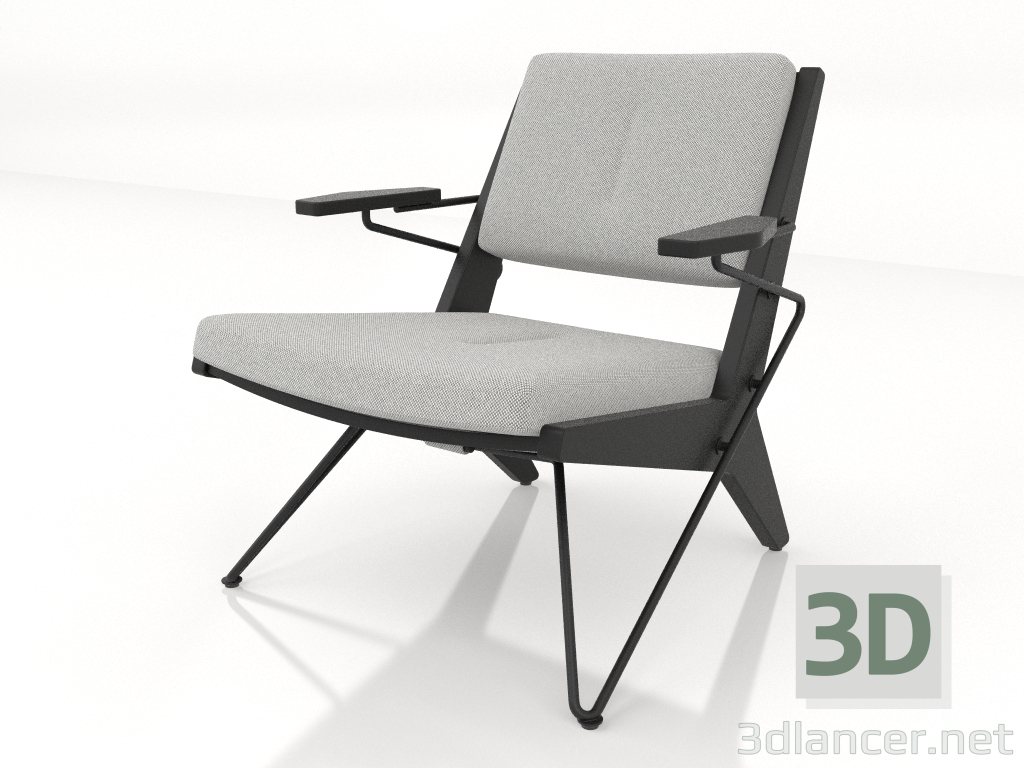 3d модель Стул для отдыха с металлической рамой (дуб черный) – превью