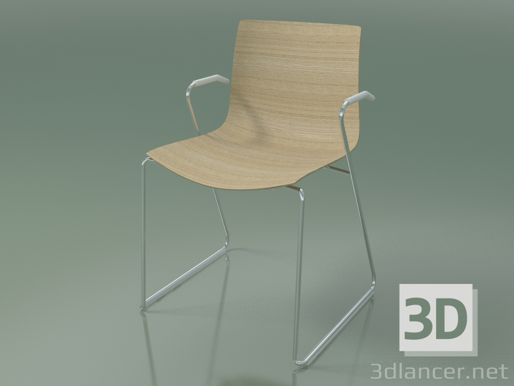 modèle 3D Chaise 0387 (sur rails avec accoudoirs, sans rembourrage, chêne blanchi) - preview