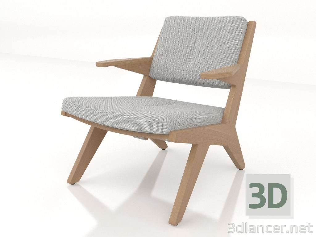 modello 3D Poltrona lounge con struttura in legno (rovere chiaro) - anteprima