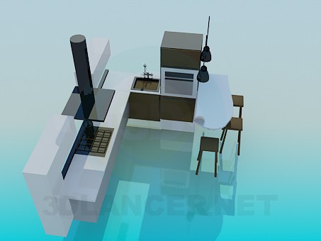 3D modeli Mutfak tarzı minimalizm - önizleme