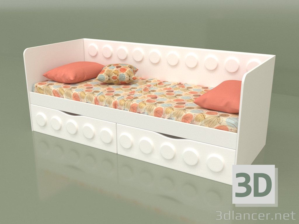 3 डी मॉडल किशोरों के लिए 2 दराज के साथ सोफा बेड (सफेद) - पूर्वावलोकन