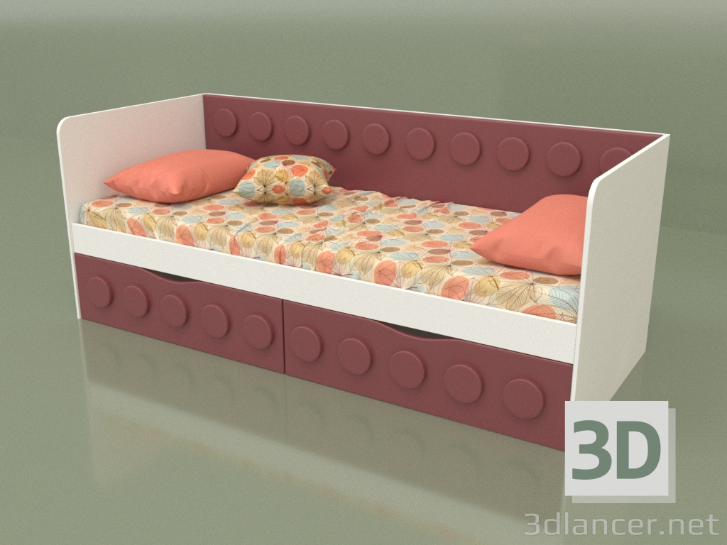 3D Modell Schlafsofa für Teenager mit 2 Schubladen (Bordeaux) - Vorschau