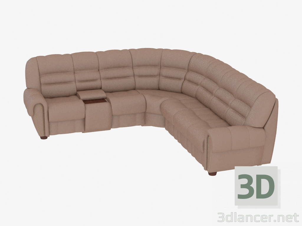 modèle 3D Canapé en cuir avec barre et lit - preview
