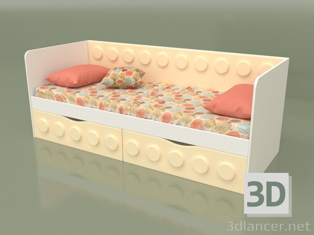 Modelo 3d Sofá cama para adolescentes com 2 gavetas (creme) - preview