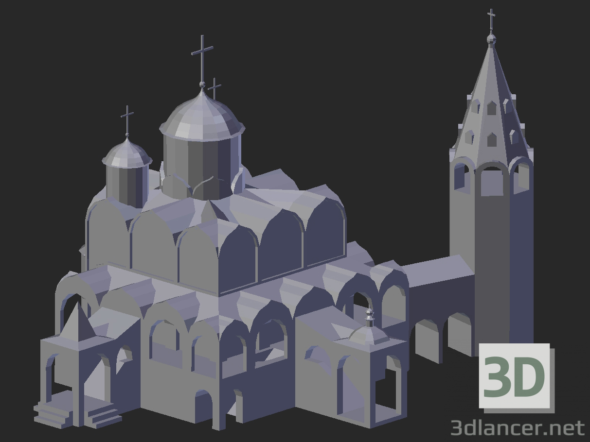 3D Modell Suzdal. Fürbitte Kathedrale mit einem Glockenturm - Vorschau