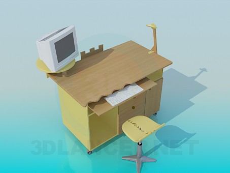 3D Modell Computer-Schreibtisch - Vorschau