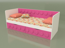 Sofá cama para adolescentes com 2 gavetas (rosa)