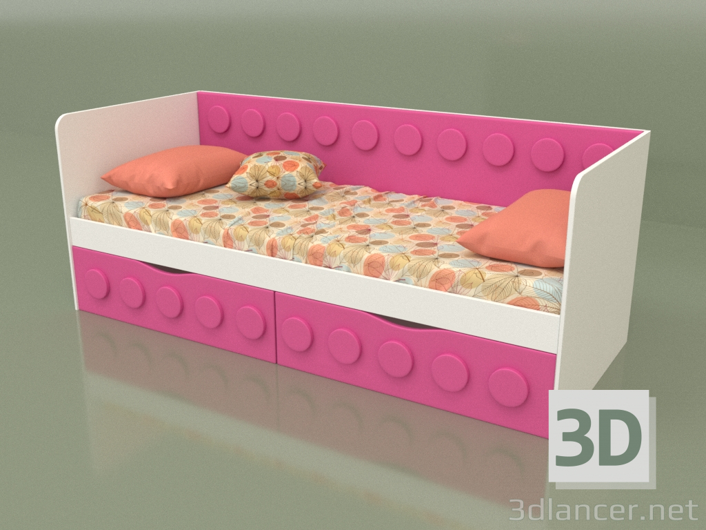 3d model Sofá cama para adolescentes con 2 cajones (Rosa) - vista previa
