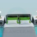 3d модель Двуспальная кровать с тумбочками – превью