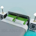 modèle 3D Lit double avec tables de chevet - preview