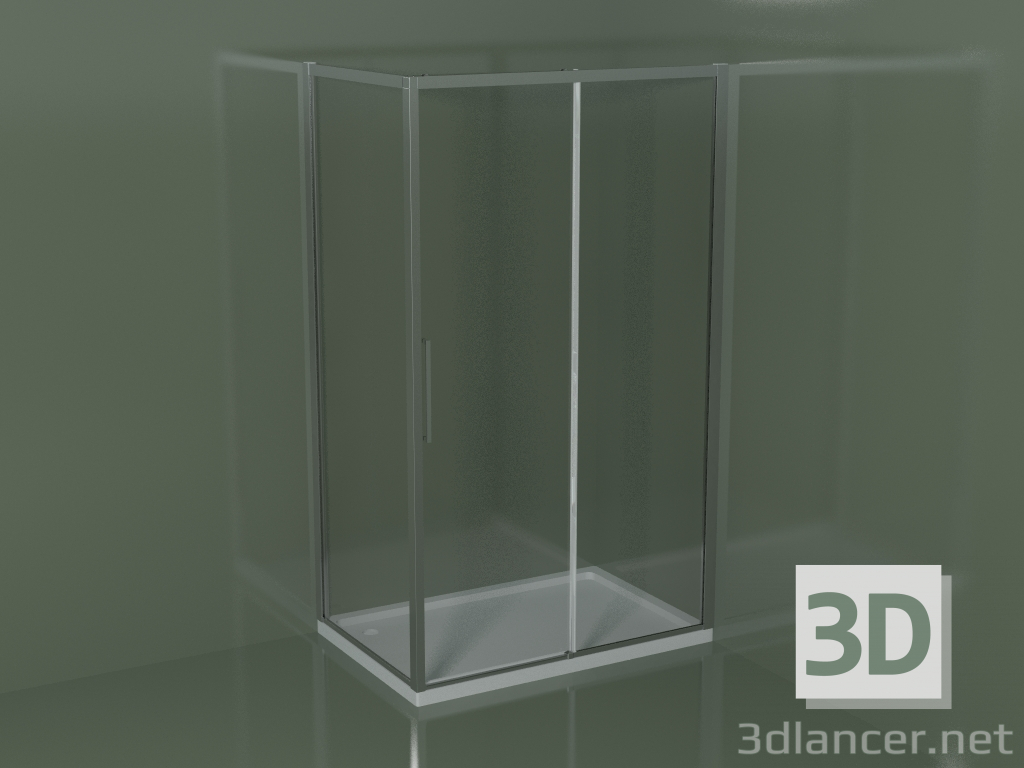 3D modeli Dikdörtgen köşe duş teknesi için sürgülü duş kabini ZQ + ZF 120 - önizleme
