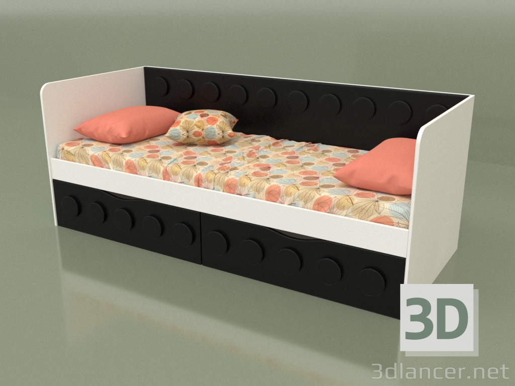 Modelo 3d Sofá-cama para adolescentes com 2 gavetas (Preto) - preview