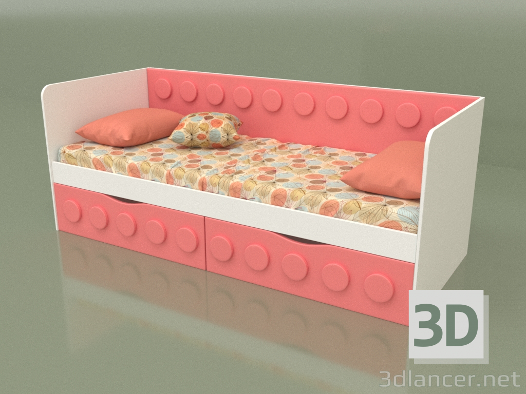 modello 3D Divano letto per adolescenti con 2 cassetti (Corallo) - anteprima
