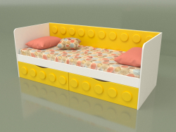 Sofá-cama adolescente com 2 gavetas (amarelo)